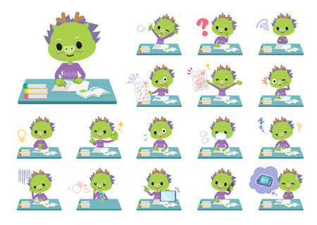 A set of Dragon boy on study.It's vector art so it's easy to edit.のイラスト素材