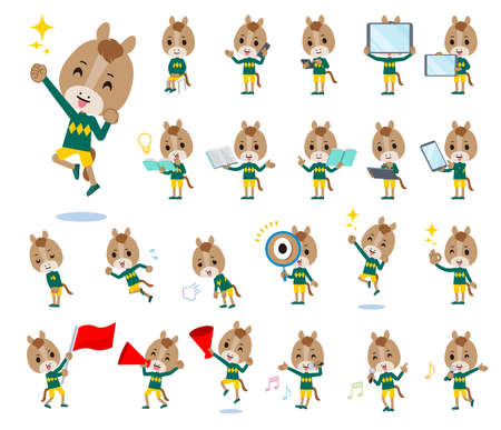 A set of Horse boy with digital equipment such as smartphones.It's vector art so it's easy to edit.のイラスト素材