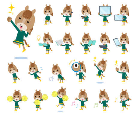 A set of Horse girl with digital equipment such as smartphones.It's vector art so it's easy to edit.のイラスト素材