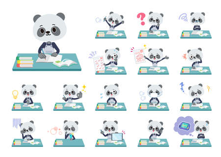 A set of Panda boy on study.It's vector art so it's easy to edit.のイラスト素材