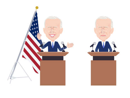 A set of Middle-aged man holding a political interview .It's vector art so easy to edit.のイラスト素材