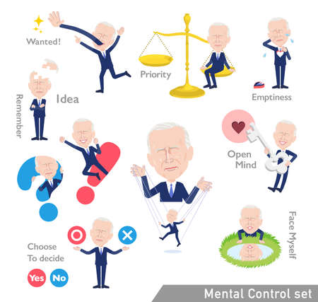 A set of Middle-aged man with mental control.It's vector art so easy to edit.のイラスト素材