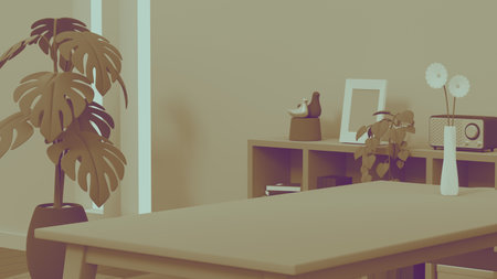 Nostalgic indoor image consisting of 3D illustration.の写真素材