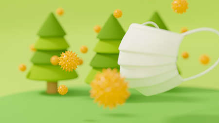 Illustration of pollen and mask drawn with 3D rendering art.の写真素材