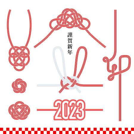 Vector illustration of Japanese New Year's accessories "Design Mizuhiki Set".のイラスト素材