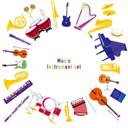 Orchestral and rock band instrument sets. Radiant alignment. Vector data is easy to edit.のイラスト素材