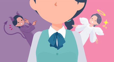 A set of clerk women who struggle between angels and demons. It is vector art that is easy to edit.のイラスト素材