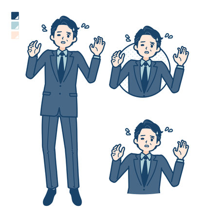 This is an illustration of a middle-man in a suit in a hurry. You can easily change the color with a swatch by vector data editing.のイラスト素材