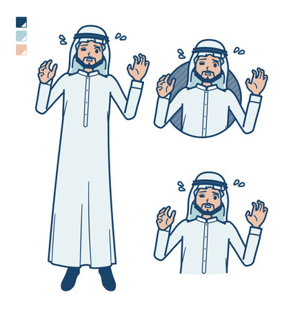It is an illustration of an Arabic man in a white costume in a hurry. You can easily change the color with swatches by editing vector data.のイラスト素材