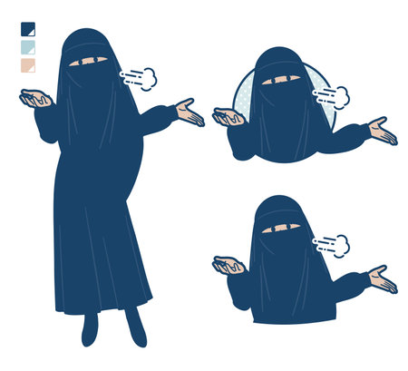 It is an illustration of a Muslim woman wearing a niqab being discouraged. You can easily change the color with swatches by editing vector data.のイラスト素材