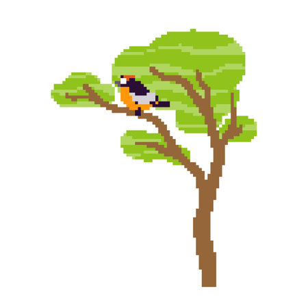 Wild birds on trees. It is a vector illustration that is easy to edit.のイラスト素材