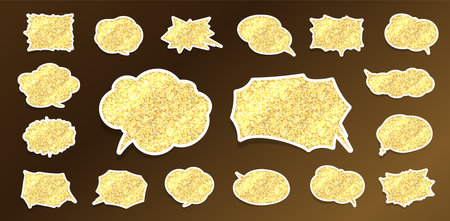 Speech bubbles of various shapes of golden glitter. Vector data that is easy to edit.のイラスト素材