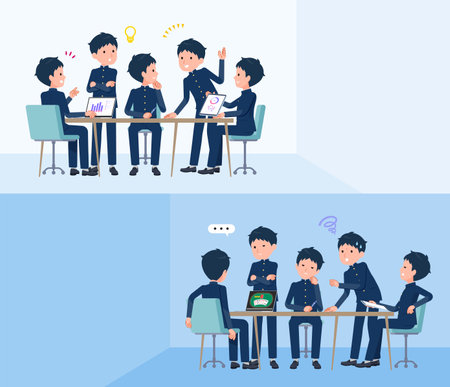 A set of School boy having an intracerebral meeting.It's vector art so easy to edit.のイラスト素材