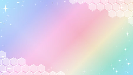 pale rainbow hexagon pattern background.Separate top and bottom diagonally.Vector data that is easy to edit.のイラスト素材