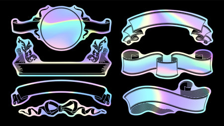 Label set with horizontal hologram sticker design.It is vector data that is easy to edit.のイラスト素材