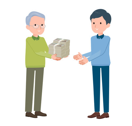 Scene of handing over cash.Vector art that is easy to edit.のイラスト素材