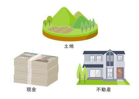 land, cash and real estate. Vector art that is easy to edit.のイラスト素材