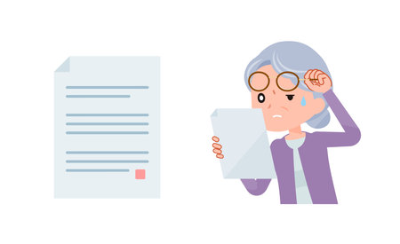 Senior women suffering from presbyopia.Vector art that is easy to edit.のイラスト素材