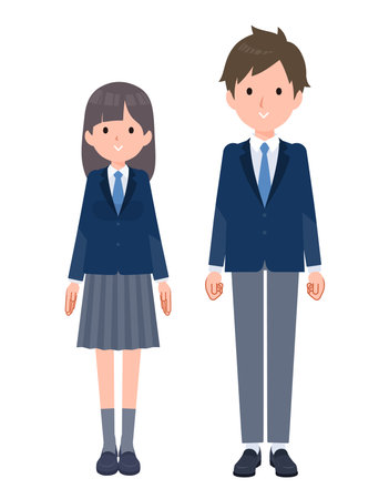 Student male and female, facing forward, whole bodyのイラスト素材