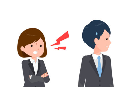 Business people in suits. She questions him harshly.のイラスト素材