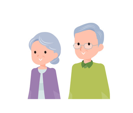 Elderly couple in their 70s-80s. Normal facial expressions, smiling.diagonally forward.のイラスト素材