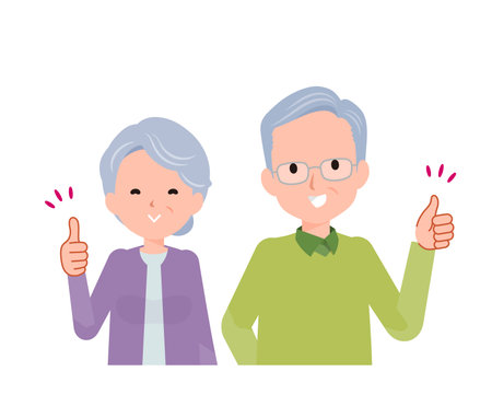 Elderly couple in their 70s-80s. Thumbs up.のイラスト素材