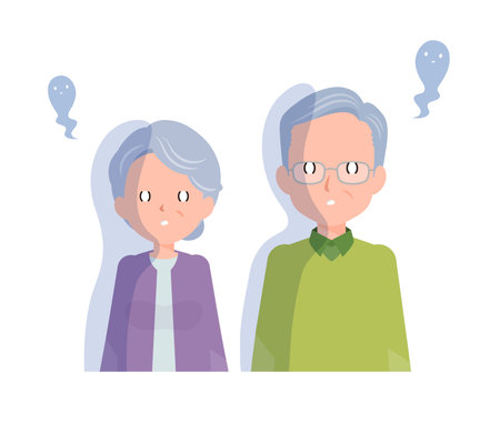 Elderly couple in their 70s-80s. Despair shocked look.のイラスト素材