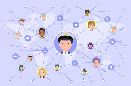 A set of Male driver disseminating information on social media.It's vector art so easy to edit.のイラスト素材