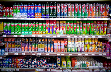 BANGKOK, THAILAND - AUGUST 12: Foodland Supermarket displays a variety of anti pest products on its shelves on August 12, 2017 in Bangkok.のeditorial素材