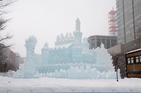 Sapporo, Japan - Feb. 7 2013 : Illuminated snow sculpture of The Land of Ice ~ Princess of White Wings at Sapporo Snow Festival 2013 in Sapporo, Hokkaido, Japan.のeditorial素材