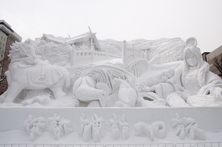 Sapporo, Japan - Feb. 9 2013 : Snow sculpture of Ise ~ Trip to the Myths at Sapporo Snow Festival 2013 in Sapporo, Hokkaido, Japan.のeditorial素材