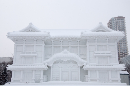 Sapporo, Japan - Feb. 9 2013 : Snow sculpture of Kabuki-za at Sapporo Snow Festival 2013 in Sapporo, Hokkaido, Japanのeditorial素材
