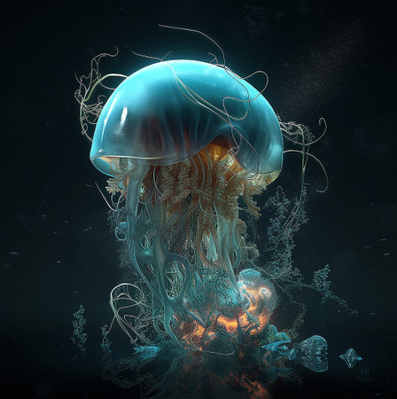 Jellyfish in the water, 3d illustration of jellyfishの素材