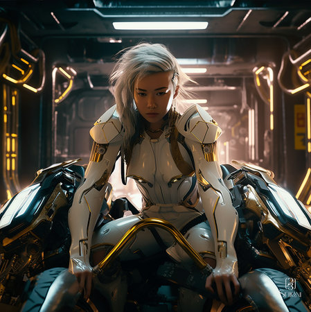 Portrait of a female robot in a spaceship. Science fiction.の素材