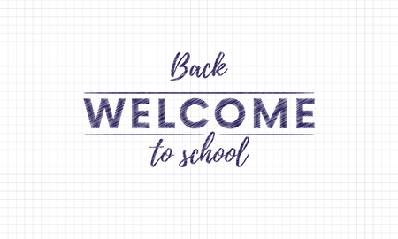 Back to school welcome hand drawn chalk texture inscriptions and text on copy book paper. Vector illustration.のイラスト素材
