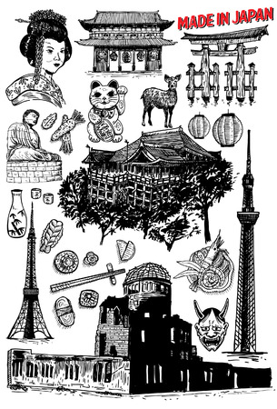 Hand Drawn of Japan Landmarksのイラスト素材