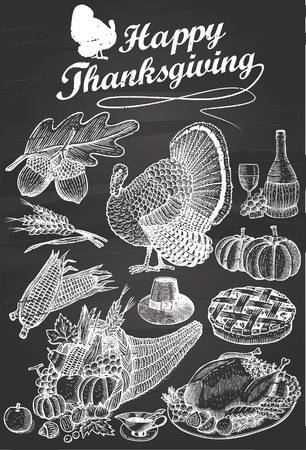 Hand Drawn of Thanksgiving Day Iconsのイラスト素材