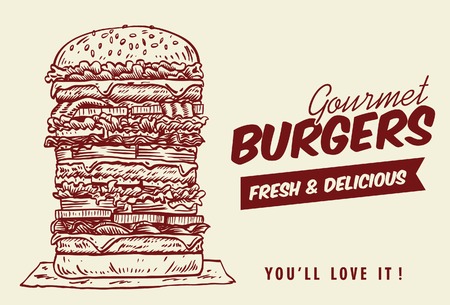 Drawing of tower hamburger, vectorのイラスト素材