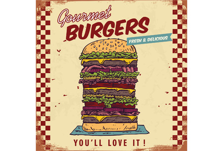 Vintage gourmet hamburger sign.のイラスト素材