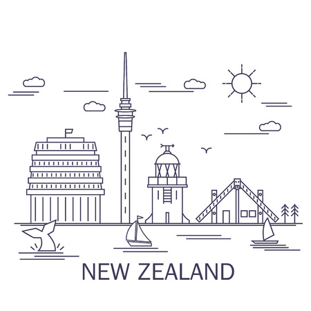 Line art style, New Zealand Landmarksのイラスト素材