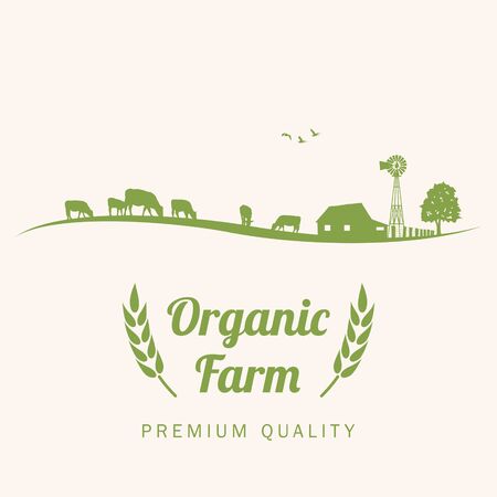 Silhouette of cows in farm with text organic farm, vectorのイラスト素材