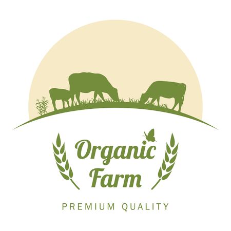 Organic farm label with cows silhouette, vectorのイラスト素材