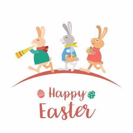 Flat design, Illustration of Easter bunnies, vectorのイラスト素材