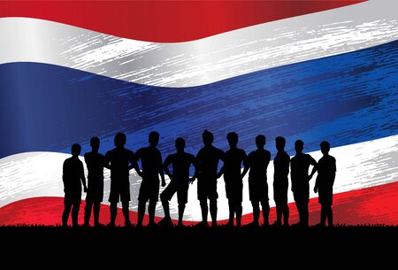Silhouette of soccer team with flag of Thailand as a background, Vector Illustrationのイラスト素材
