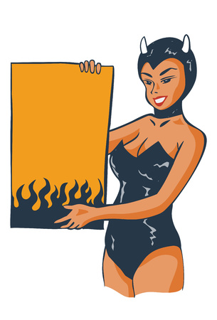 Illustration of devil woman holding sign boardのイラスト素材