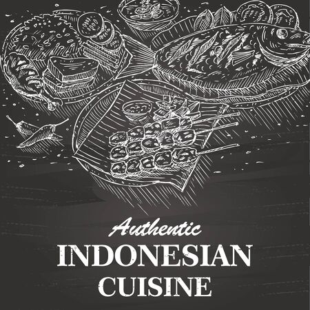 Hand Drawn Indonesian Food on a Blackboard vectorのイラスト素材