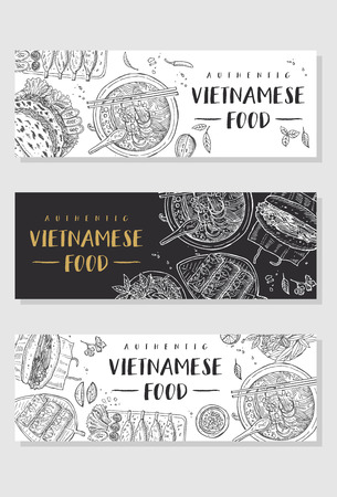 Vietnamese food banner collection Vector illustrationのイラスト素材