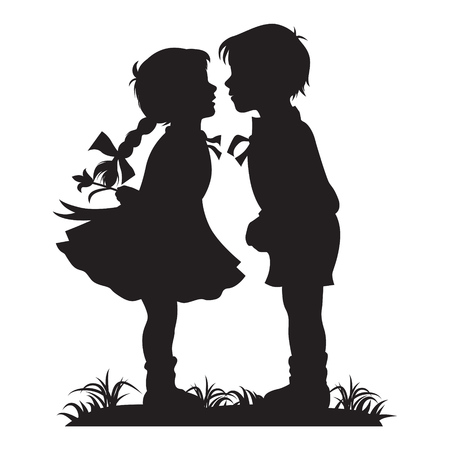 Silhouette of kids kissing, Vectorのイラスト素材