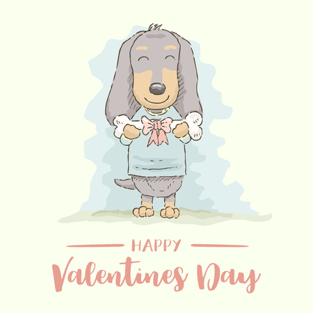 Valentine's Day greeting card template with dog design.のイラスト素材