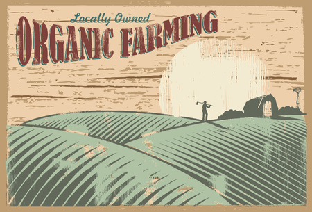 Vintage Sign, Organic Farmingのイラスト素材